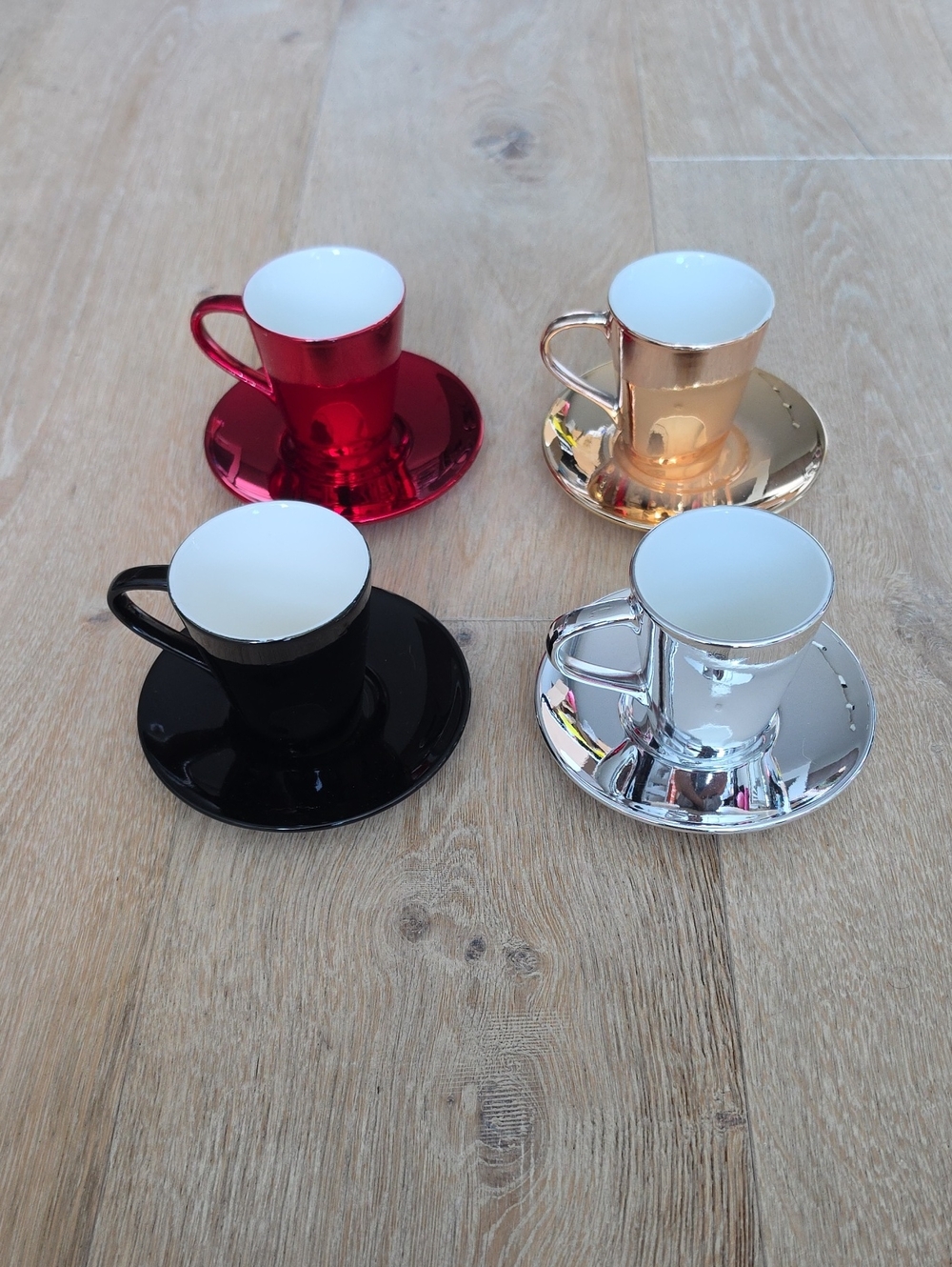 Starbucks Metallic Espresso Cup & Saucer Set in Red, Gold, Black, Silver